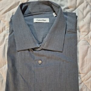 Calvin Klein Men's Blue Striped Dress Shirt